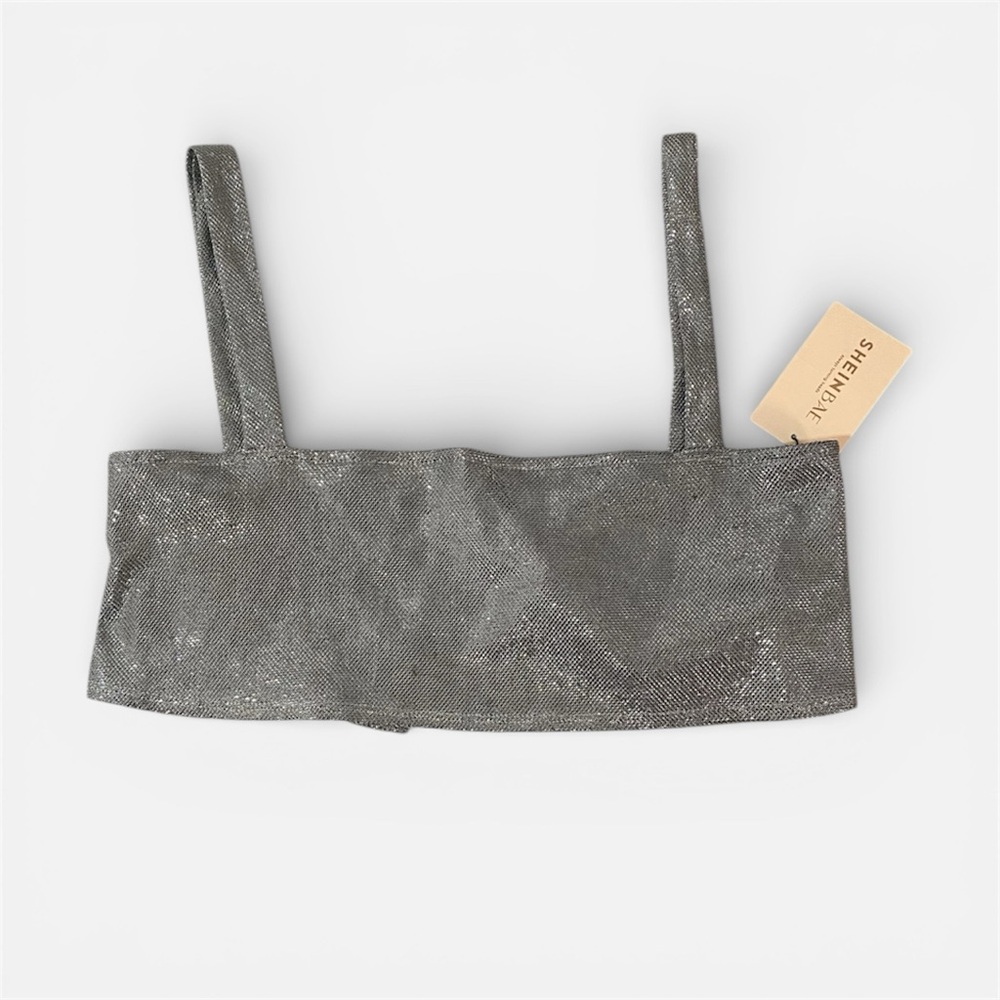 NWT - SHEIN Metallic Gray / Silver Crop Top